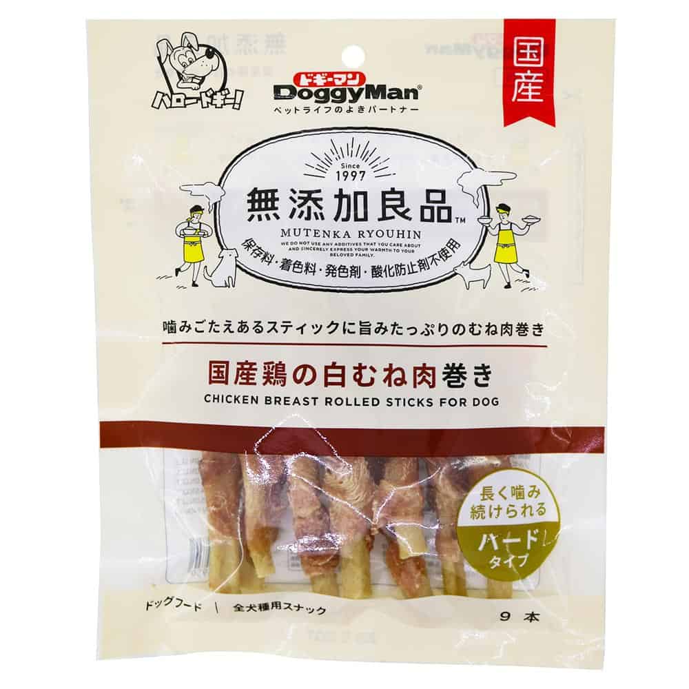 〔ペット用〕ドギーマン 無添加良品 鶏の白むね肉巻き 9本入