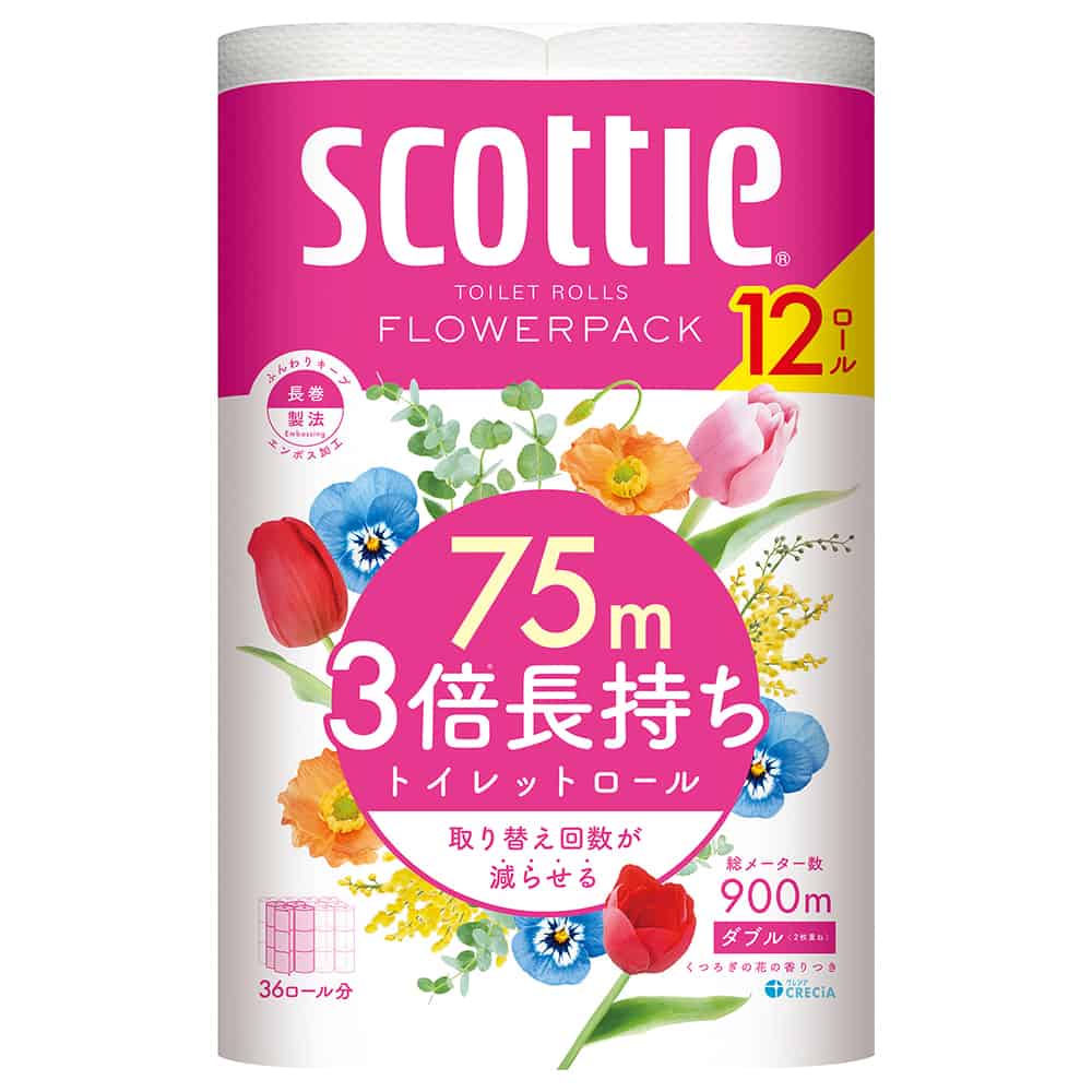 スコッティ フラワーパック 3倍長持ち ダブル 75m×12ロール