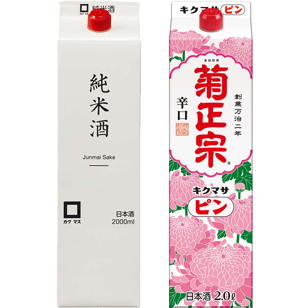 カクマス〔セット〕清酒パック飲み比べセット(カクマス純米酒+菊正宗) 2L×2本