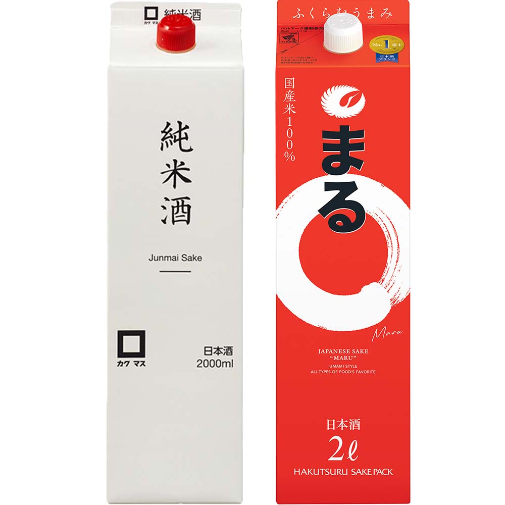 カクマス〔セット〕清酒パック飲み比べセット(カクマス純米酒+白鶴 まる) 2L×2本